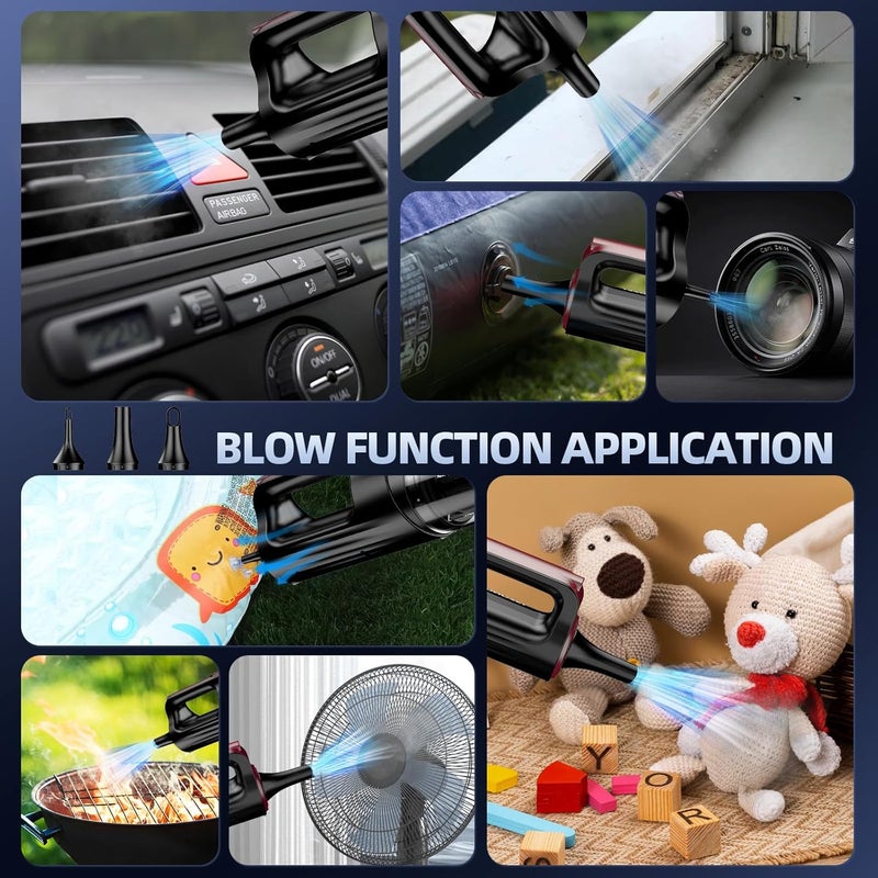 MONOZEL مكنسة كهربائية محمولة، 18000Pa 2 في 1 مكنسة سيارة لاسلكية وم blower هواء، محرك بدون فرش 130W مع بطارية 7800mAh، ضوء LED ورؤوس متعددة، محمولة للاستخدام في المنزل، السيارة، المكتب، والحيوانات الأليفة - Image 4
